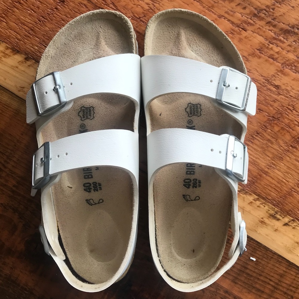 White slingback BIRKENSTOCKS